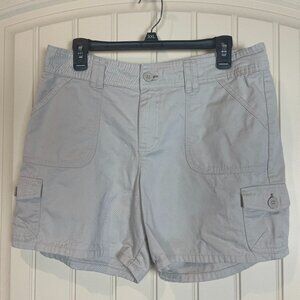 Lee Cargo Style Shorts Size 12 Tan Khaki, "Just Below the Waist", Flat Front
